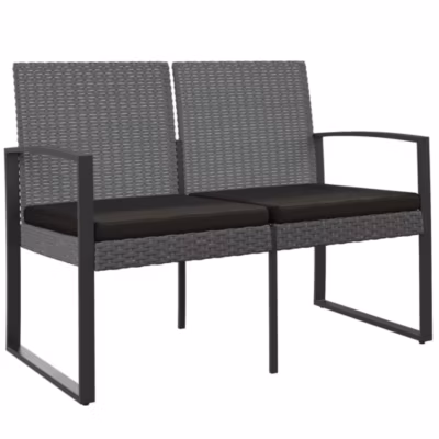 Banc de jardin à 2 places et coussins gris foncé PP rotin vidaXL
