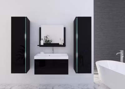 Meuble salle de bain SANDY noir laqué