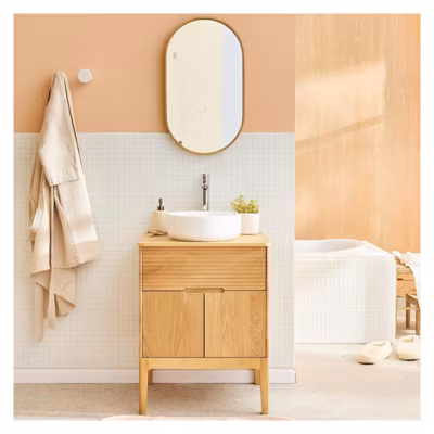 Ensemble meuble simple vasque ALASKA 60cm + vasque + robinet + miroir