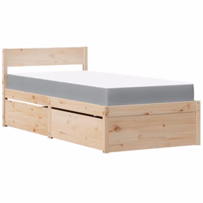 Lit simple, Lit adulte avec tiroirs et matelas 100×200 cm bois massif de pin