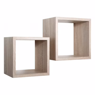 Ensemble de 2 étagères murales Maxi, cubes décoratifs, cubes muraux, chêne Sagerau, 35×35 d23,7 cm et 31×31 d23,7 cm – Q-Bis