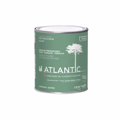 Peinture bois extérieurs -RAL 6021 Vert sauge Ile de Ré – 750ML – ATLANTIC
