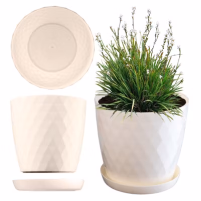 KADAX Pot de Fleur en Plastique avec Support, Cache-Fleurs, 20 cm, Crème