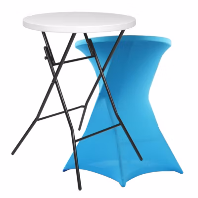 Table haute pliante et housse bleue  Oviala