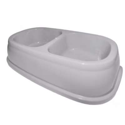 Ecuelle double bol 2 par 400 ml, gris en plastique, pour chien