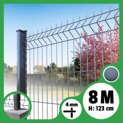 Kit grillage rigide poteaux H – longueur 8 mètres – 123 cm, Gris Anthracite, A sceller