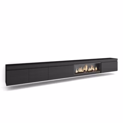 Meuble TV 368x35x45cm feu led sans chaleur XXL mural couleur noir