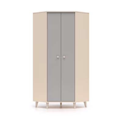 Armoire d&rsquo;angle 2 portes Alycia Beige et Gris