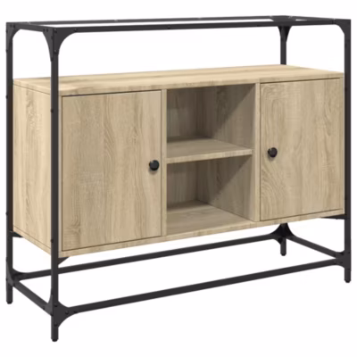 Buffet avec dessus en verre chêne sonoma bois d&rsquo;ingénierie vidaXL