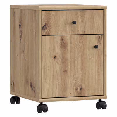 Caisson sur roulettes H. 54 cm décor chêne artisan et noir – MARIA