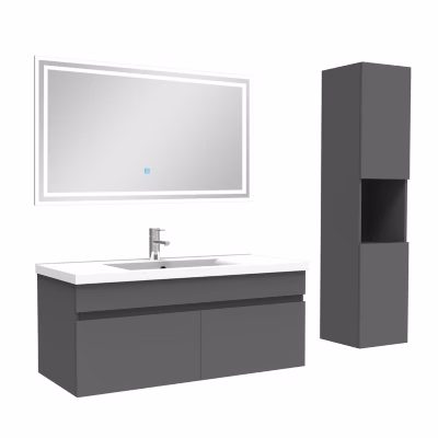 Meuble Salle de Bain 100cm Anthracite avec colonne + miroir lumineux