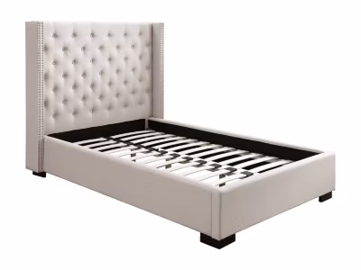 Lit 120 x 200 cm avec tête de lit capitonnée – Tissu – Beige – MASSIMO