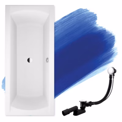 Baignoire rectangulaire 170 x 75 INES acrylique blanc, sans Habillage + Pieds + Vidage à chromé