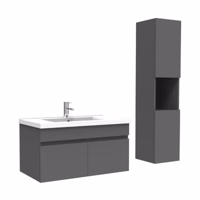 Meuble Salle de Bain avec colonne et vasque ceramique 80cm Anthracite