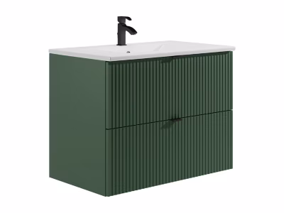 Meuble de salle de bain suspendu strié avec vasque à encastrer – Vert mat – 80 cm – ZEVINI