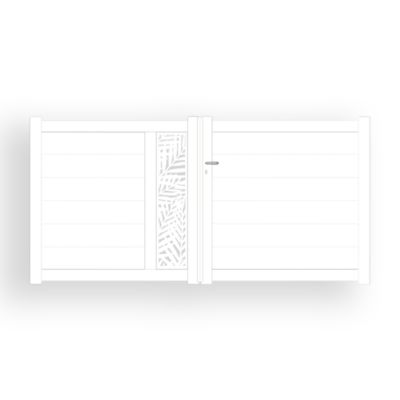 Portail alu battant découpe laser en kit dim. L.4000 (entre piliers) x H.1500 mm  Blanc (RAL 9010)