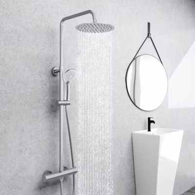 AICA colonne de douche thermostatique avec douche de tête ronde de 250 mm, douchette à main 3 fonctions, hauteur réglable