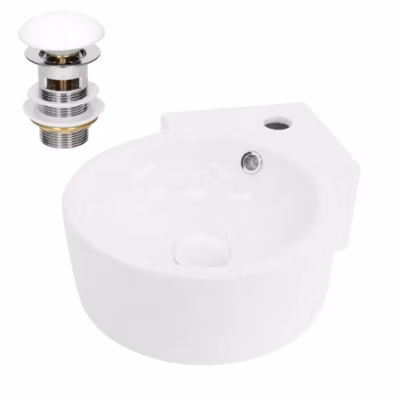 Lavabo en céramique blanc lave-mains avec garniture vidage blanc 450x360x130 mm