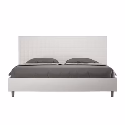 Lit coffre rembourré simili cuir blanc Sunny 180×210