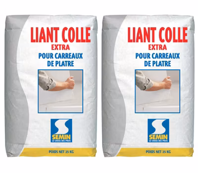 Colle Liant Extra Semin, Carreaux de Plâtre, Intérieur, Poudre, Sac de 25 kg (Lot de 2)