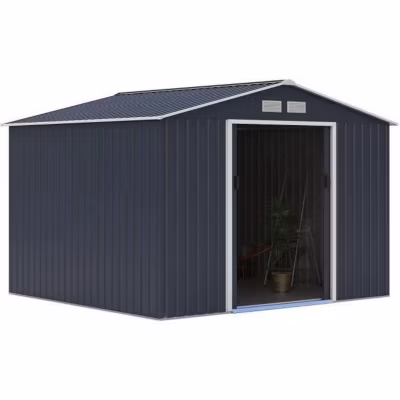 Abri de jardin en métal 7,06 m² – 277 x 255 x 202 cm – Kit d&rsquo;ancrage inclus – Gris