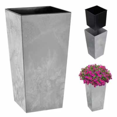 KADAX Pot De Fleur Pot De Jardin 68cm Avec Insert Grand Support De Fleur Gris Terrasse Balcon