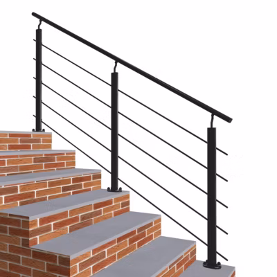Kit Garde-corps 5 barres 2m en alu noir – Pose verticale, pour escalier et terrasse, usage intérieur et extérieur