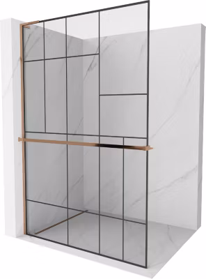Mexen Kioto+ L paroi de douche avec étagère Walk-in 120 x 200 cm, motif noir, or rose – 800-120-123-60-78