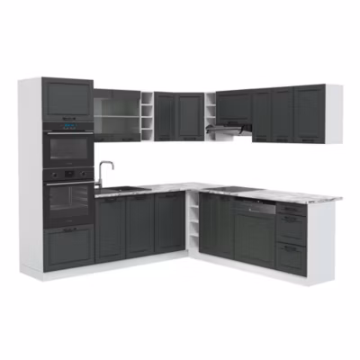 Vicco Cuisine en angle Anthracite maison de campagne/blanc 237x60cm , PT Marbre