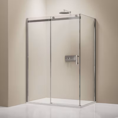 Cabine de douche fixe et porte coulissante en verre de sécurité traitement NANO – Montage à gauche – 120x90x195cm – EX806