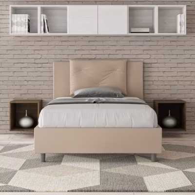 Lit en simili cuir gris tourterelle Appia avec sommier rembourré 120×190