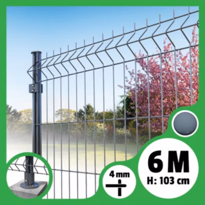 Kit grillage rigide poteaux ronds – longueur 6 mètres – 103 cm, Gris Anthracite, A visser ( platines fournies )