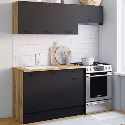 Cuisine complète 180 cm SUBTIL avec plan de travail 5 éléments bois et noir