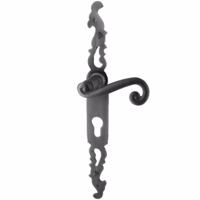 Poignées de porte fer forgé COQ 330x36mm vieil argent à saillie rehaussée Trou de cylindre i 330X36 mm