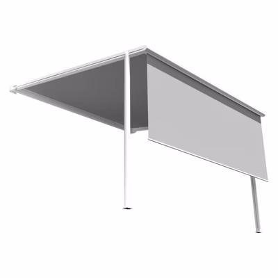 Store pergola toile rétractable – LURRA (Motorisé Secours à Télécommande + LED – Blanc brillant – Gris clair – 4.00m x 3.00m)