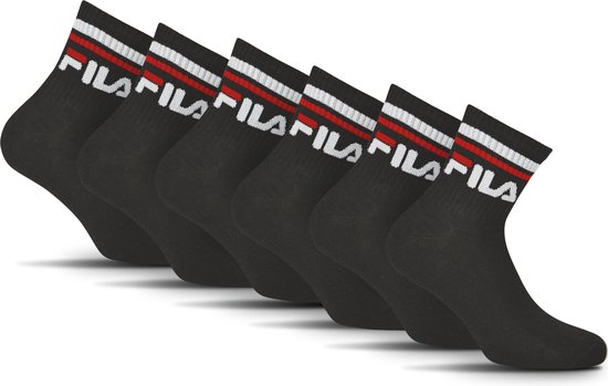 FILA – Chaussettes Quarter / Chaussettes basses – Lot de 6 – Taille 39/42 – Zwart – Bande logo