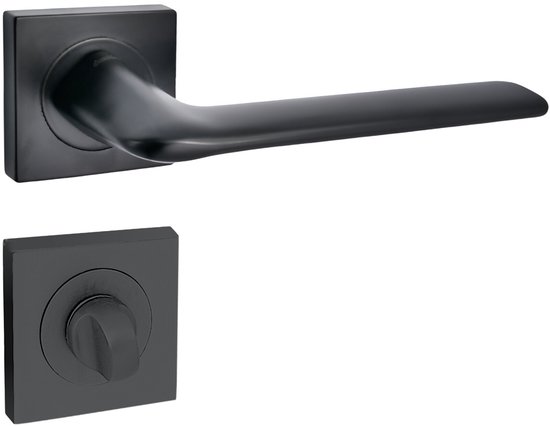 Domino® Garniture de poignée de porte ROMBO-QR – Noir – WC avec Rosette – Quincaillerie de porte en aluminium – Poignée de porte pour salle de bain, portes de salle de bain, porte de cave et porte intérieure