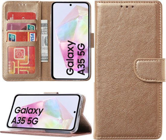Étui adapté au Samsung Galaxy A35 book case avec porte-cartes – Or