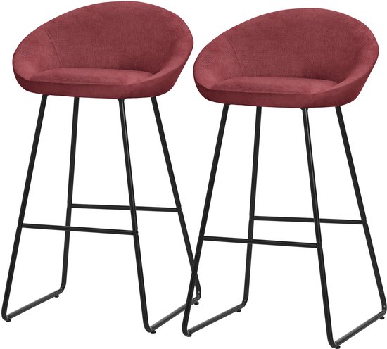 Ensemble de 2 tabourets de bar rouge 56x94x50 cm avec dossier et repose-pieds jusqu&rsquo;à 120 kg ML-Design
