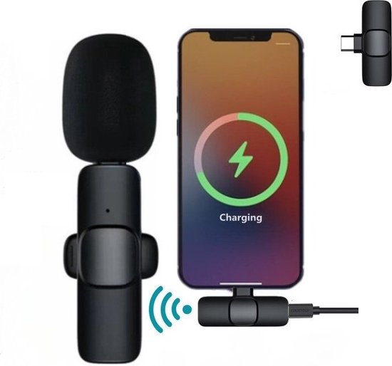 DrPhone DM1 – Microphone USB-C sans fil – Facile à installer – Technologie antibruit – Zwart
