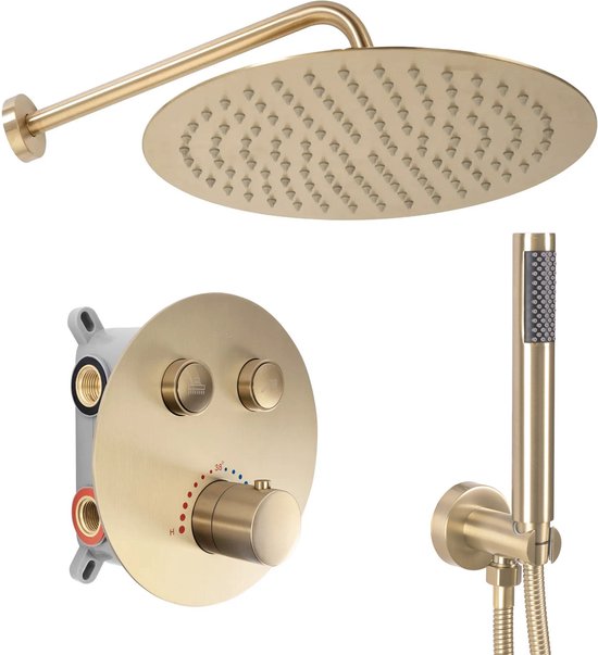 Douche de pluie Rea Lungo encastrable or brossé 39,5 cm