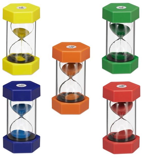 Doodadeals® Ensemble de sabliers – 5 pièces – Sabliers XXL – Minuterie 1/5/10/15/30 min – Multicolore