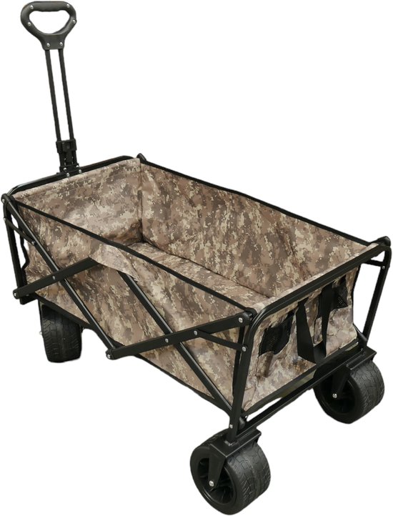 Domino® Bolderkar Bolderwagen – Capacité de charge 50 kg 90L Moro – Chariot de transport pliable Chariot de plage – Lavable – Roues robustes – Roues pivotantes avec frein – Haute qualité