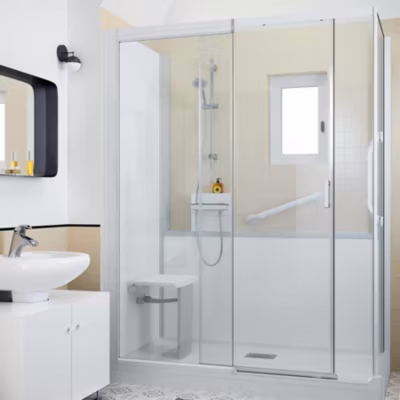 Cabine de douche Kinedo Kinemagic Design 160×90 angle basse coulissante transparent thermostatique