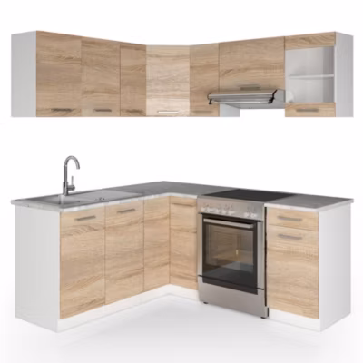 Vicco Cuisine en angle Blanc/Sonoma 187x167cm , PT Marbre