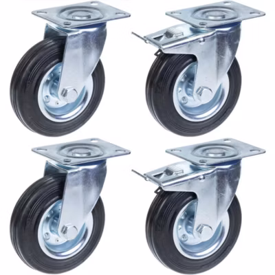 Roulette 125mm 5&Prime; à bandage caoutchouc, pivotante et avec frein, capacité de charge de 480kg, lot de 4