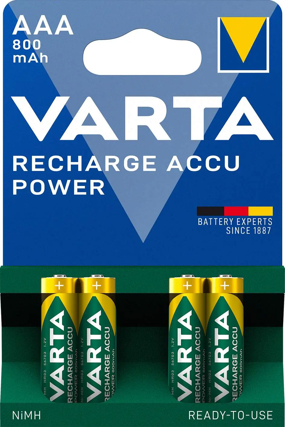 VARTA – 4 piles rechargeables AAA / HR03 / LR3 800mAh – 56703101404