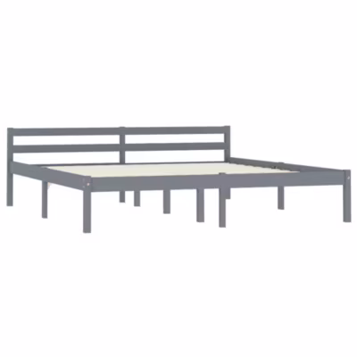 Lit double, Lit adulte, Cadre de lit sans matelas gris bois massif de pin 180×200 cm