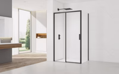 TEX BB ensemble porte coulissante/paroi 110x80cm anticalcaire avec profilés noir mat (SIKOTEXDBB110S80C)