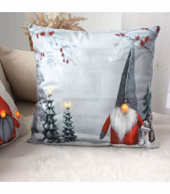 Coussin lumineux led 40 x 40 cm – Père Noël – 100 % polyester – 40x40cm – Gris